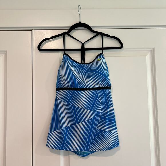 Nike Swim Women's‎ Tankini Blue White Stripes Size 12 - Picture 1 of 12